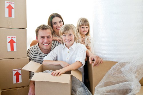 Boxes stacked securely in a self storage unit with safe access space